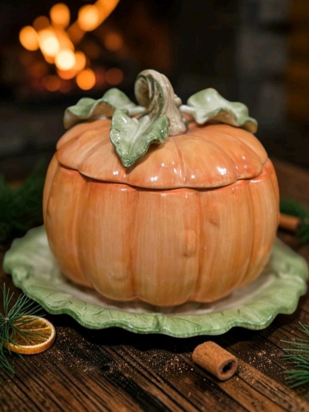 Fitz and Floyd FRUITS AND VEGGIES Pumpkin Soup Bowl With Saucer